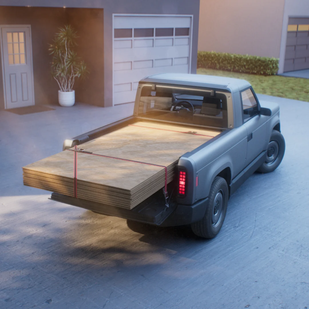 Slate EV pickup 5-foot truck bed with 1,430 lbs payload – modular electric utility truck for work and farm use
